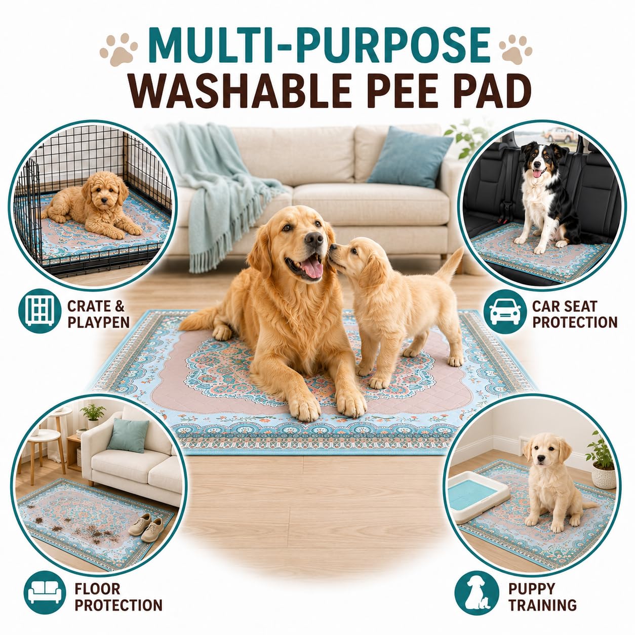 Aitmexcn Almohadillas lavables para orina para perros, reutilizables, 24 x 48 pulgadas, impermeables, bohemias, para cachorros, cobayas, conejo, altamente absorbentes, ultrasuaves, antideslizantes,