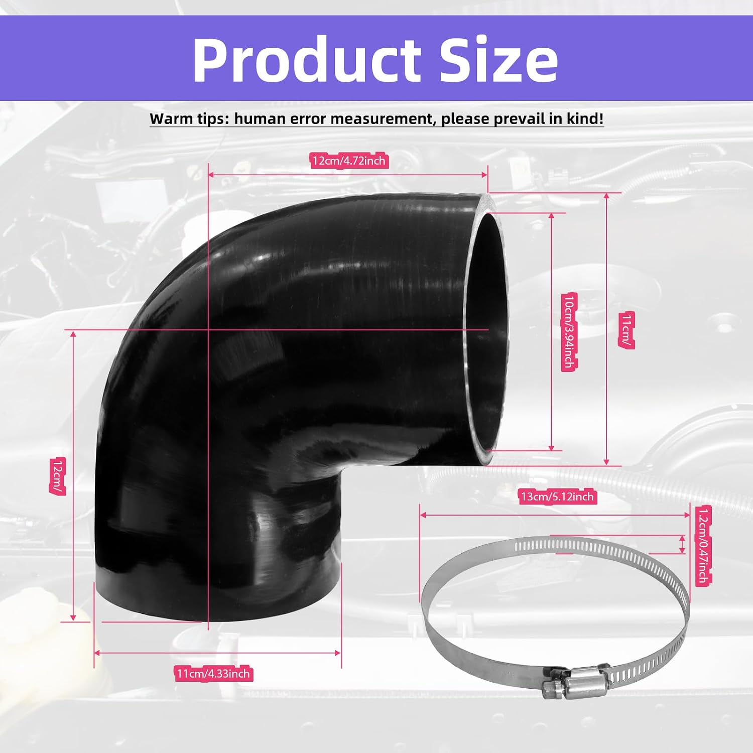 90 Degree Elbow Silicone Hose Coupler - 4-Ply Reinforced, Heat-Resistant, 100mm ID x 120mm Length (2 Elbows + 4 Clamps) for Turbo Systems, Motorcycle, Industrial Applications