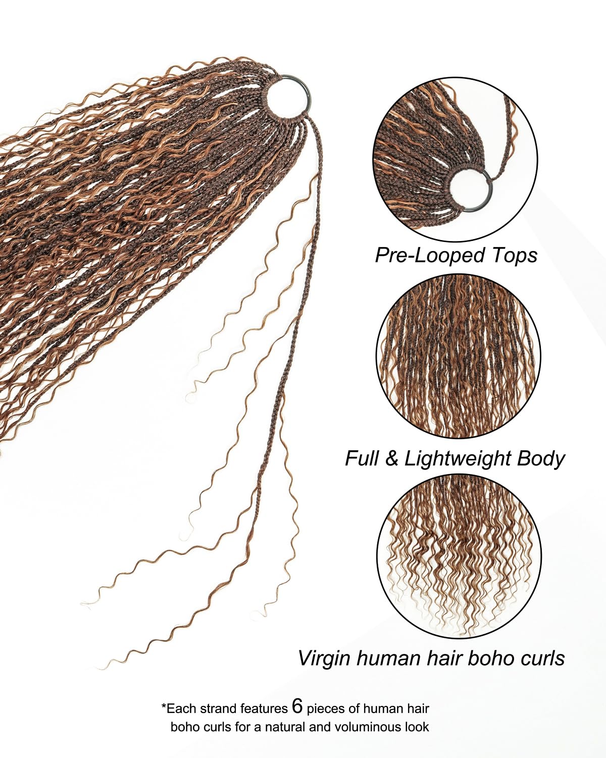 30 Inch Deep Wave Crochet Boho Box Braids with Human Hair Boho Curls, 90 Strands per Pack, Pre-Looped Synthetic Braided Hair for Black Women, Honey Blonde 1B/27