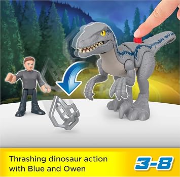Imaginext Jurassic World Dominion Dinosaur Toy Set with Blue and Owen Grady for Preschool Pretend Play, Breakout Blue 