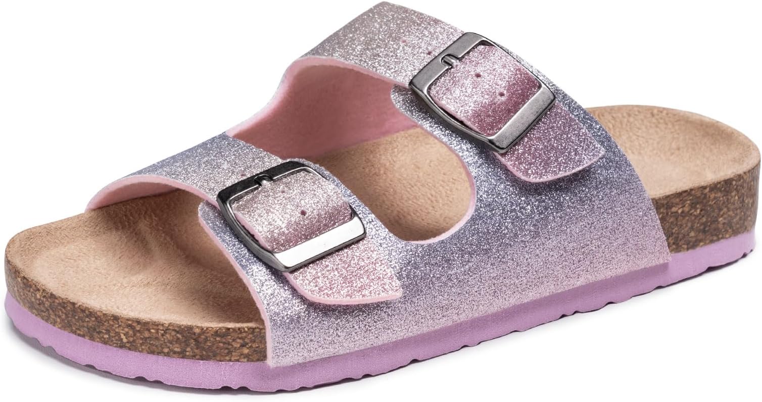 Boys Girls Glitter Slide Sandals, Cork Slipper with Adjustable Straps for Little Kid/Big Kid