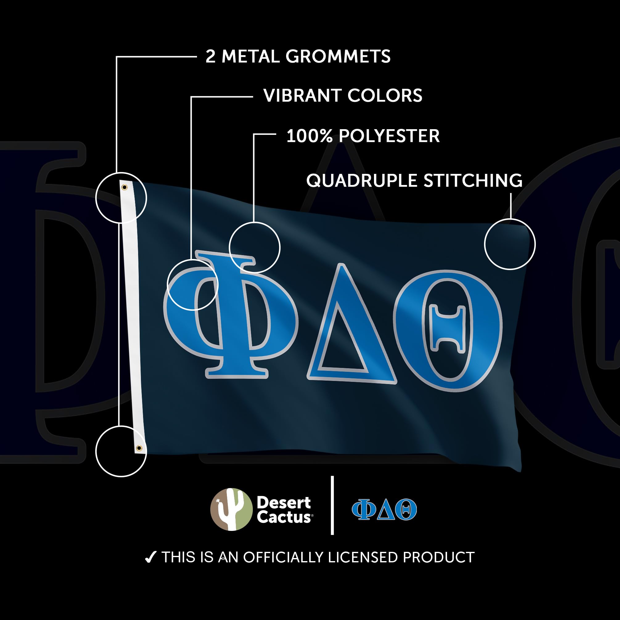 Phi Kappa Tau Bruderschafts-Flagge – 3x5 Fuß Großes Banner Mit Wüsten-Kaktus-Design, Offiziell Lizenziert