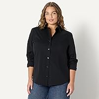 Vista 6 de Yaxa Essentials Camisa de vestir con botones y popelina elástica de ajuste regular para mujer