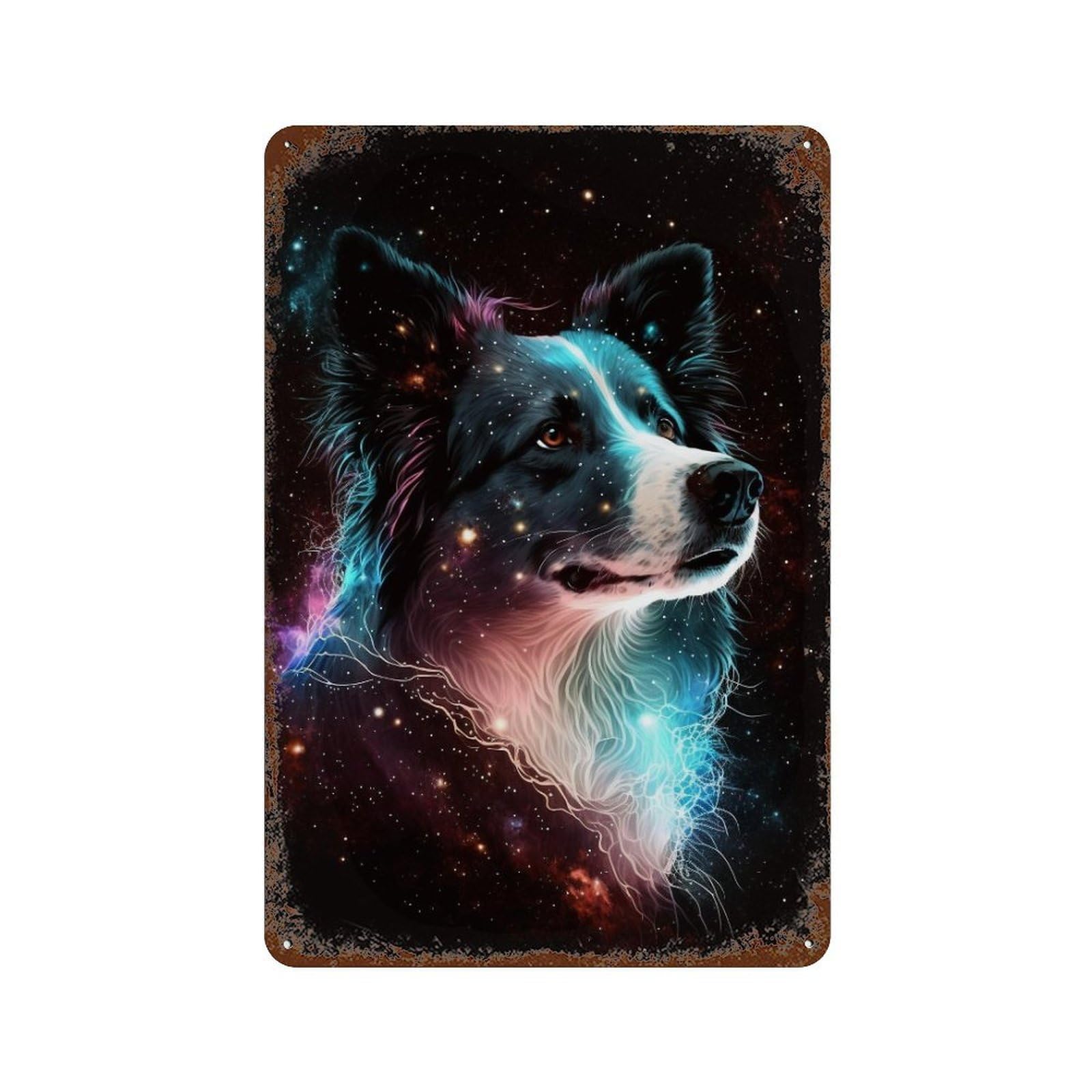 Cosmic Wolf Portrait Print Distressed Metal Wall Sign 11.8"x7.9", Shabby Chic Decor for Garage, Pub Or Kitchen