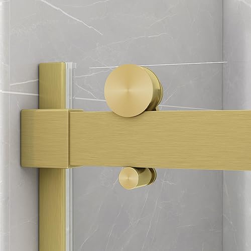 Miniatura 18 de Sunrosa Puerta de ducha semi-sin marco, 59-2/8 pulgadas de ancho 60 pulgadas de alto, puerta corredera simple con vidrio templado 5/16 pulgadas Oro