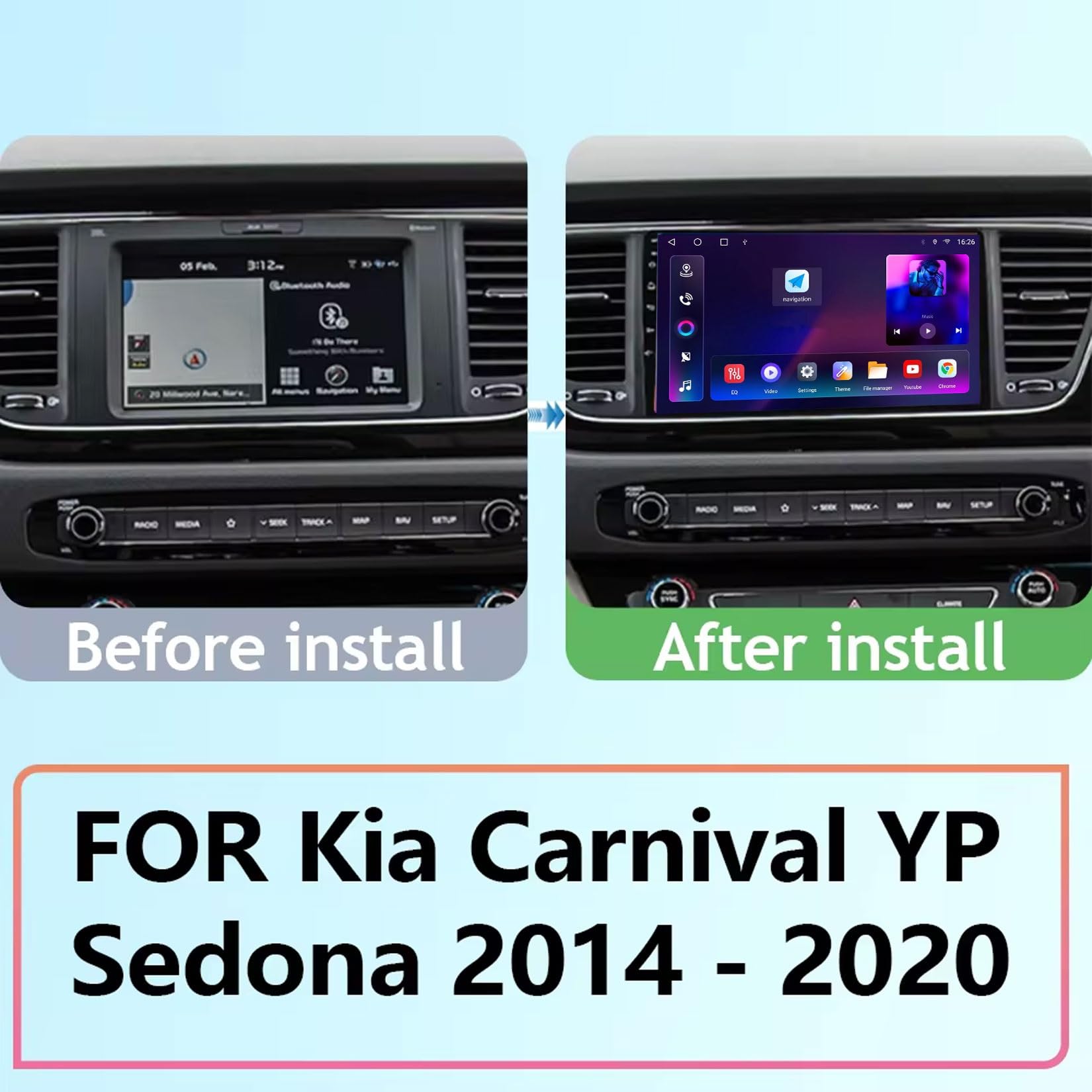 Radio samochodowe stereo z systemem Android 12 z nawigacją GPS do Kia Carnival YP Sedona 2014-2020 9-calowy ekran dotykowy radio samochodowe Bluetooth odtwarzacz multimedialny obsługa 4G /