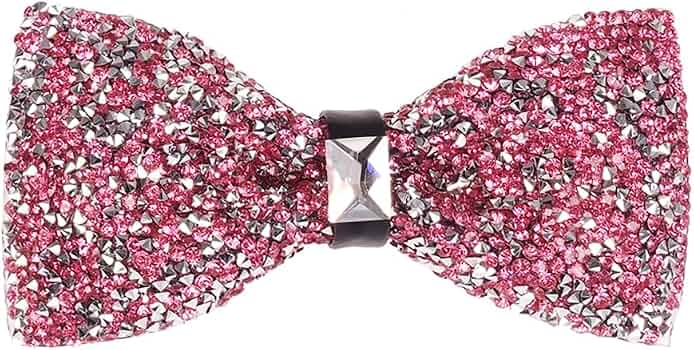 Cravate Slim Noeud Papillon Rose Strass Et Paillettes - Prénoué Avec Attache Métallique