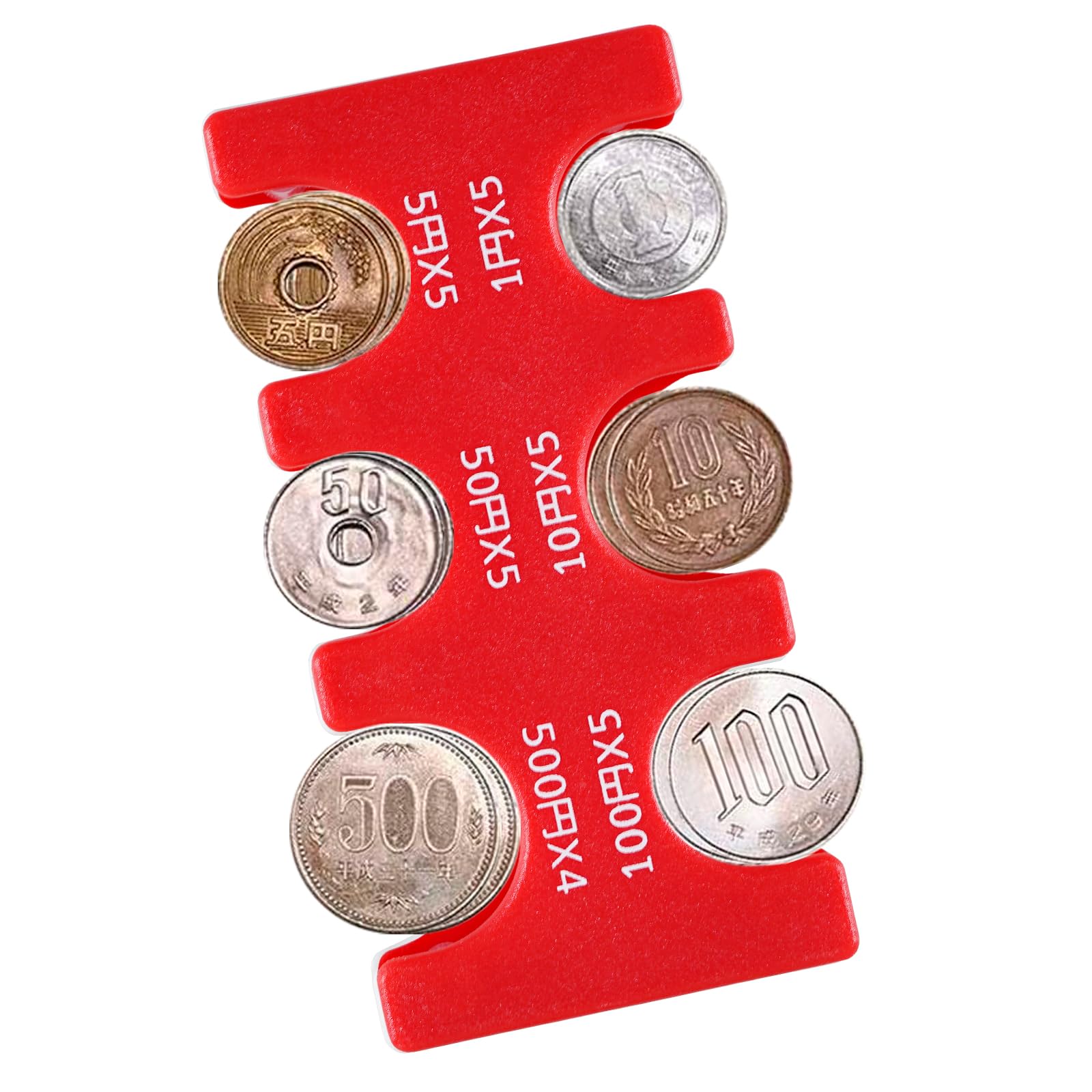 Japanese Yen Coin Holder Hard Case Organizer and Storage for Coins Rectangle JPY Coin Organiser and Dispenser, Plastic Coin Sorter Wallet, red, Storage