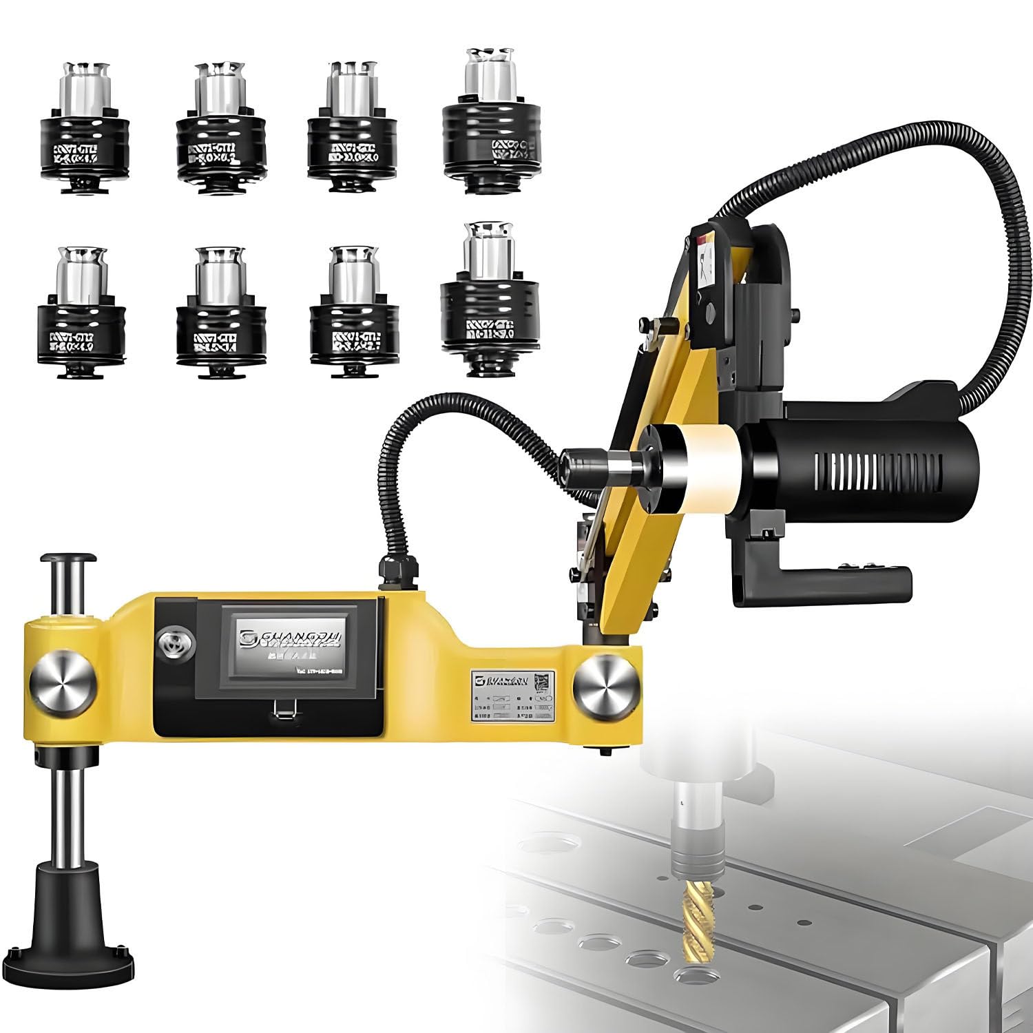 Glbmxdd Multicolor 360° Multi-Direction Electric Tapping Machine, Electric Tapping Machine, 600W High Power, M3-M16 Capacity, 8Pcs Collets Included, Touch Screen Cnc Control For Steel/Aluminum