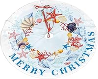 Vista 18 de Falda de árbol de Navidad, adornos rojos para árbol de Navidad de felpa suave blanca con patrón nevado para decoraciones de fiesta de vacaciones, 36