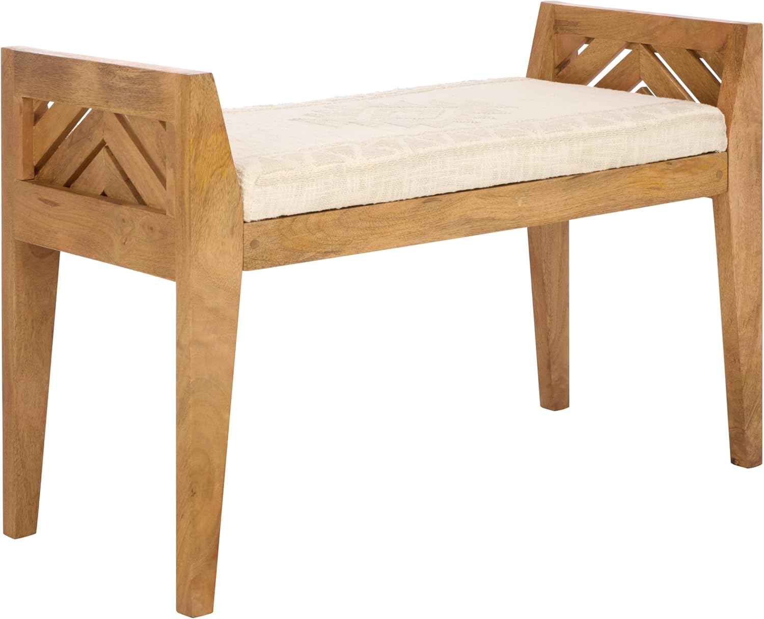 SAFAVIEH Home Collection - Hamburg Bench, Natural Solid Wood Frame with Beige Upholstered Seat (BCH3702A)