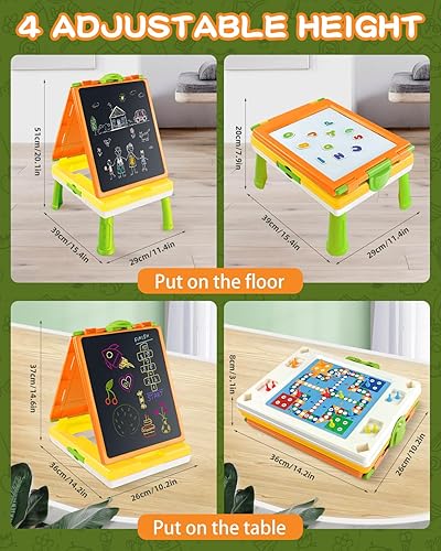 Miniatura 9 de Caballete de mesa para niños, caballete de arte plegable para niños, caballete de doble cara para niños con pizarra y pizarra magnética de borrado
