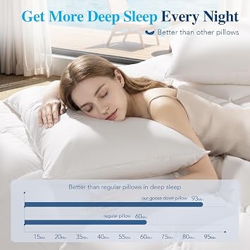 Canada White Goose Down Pillow 80% Down 20% Feather Bed Pillow Standard | 750 Fill Power Hotel-grade Down Pillow for Master Room,Balance Soft & Support Ideal for Back, Side, Stomach Sleepers (1 Pc)