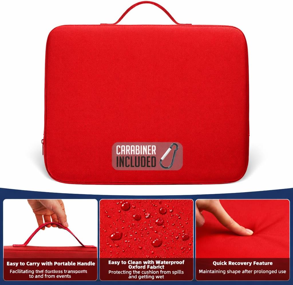 Premium Stadium Seat Cushions for Bleachers – Extra Thick for Long Sitting Hours, Waterproof 2-Pack Bleacher Cushions, Portable, Lightweight Stadium Seat Pads, Suitable for Outdoor Use (Red) thumbnail