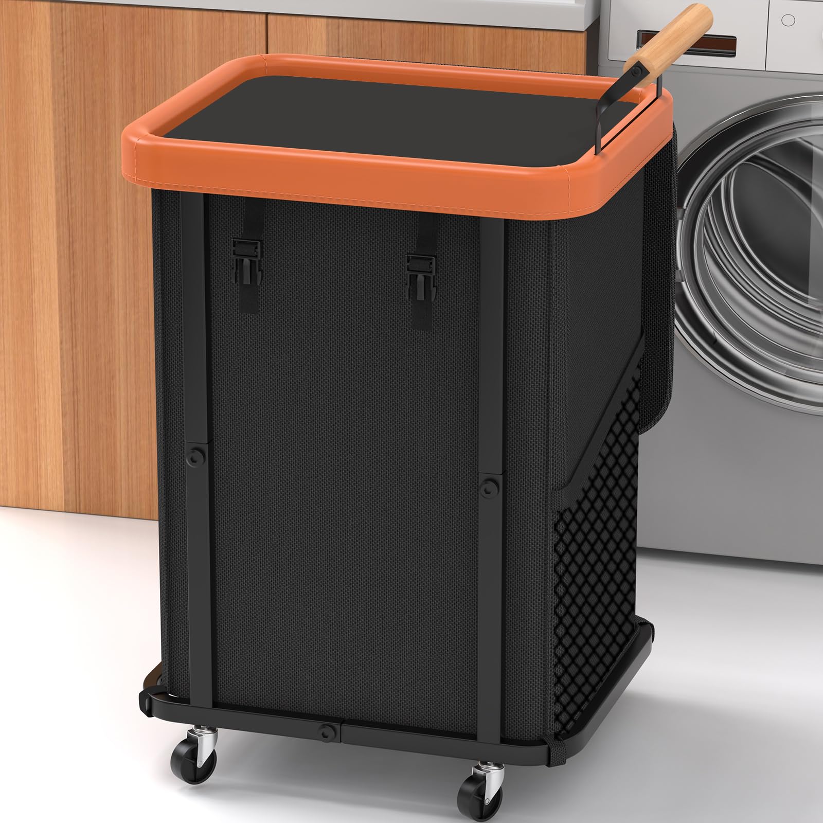 Photo 1 of 190L (50 Gal) Extra Large Fashion Laundry Hamper 2 Section with Lid, Rolling Laundry Basket Hamper with Handle, Laundry Organizer Storage Cart with Sturdy Metal Frame for Laundry Room, Hotel,White