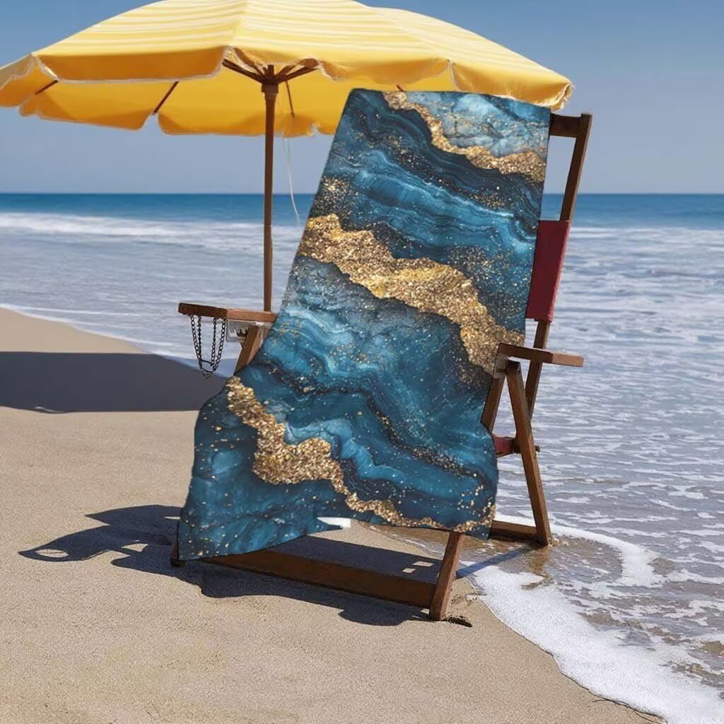 Toalla de Playa Grande 220x100cm/35x70cm, Juego de 2 Toalla Microfibra XXL de Antiarena, Toallas Playa Suave Ligera, Absorbente Secado Rápido, Beach Towel Viaje Yoga, Regalo Mujer Hombre (Mármol) G-34