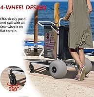 Vista 3 de GDLF Carrito de playa para todo tipo de arena, carrito de playa plegable con mango ajustable y ruedas de globo de 12 pulgadas, carro de arena
