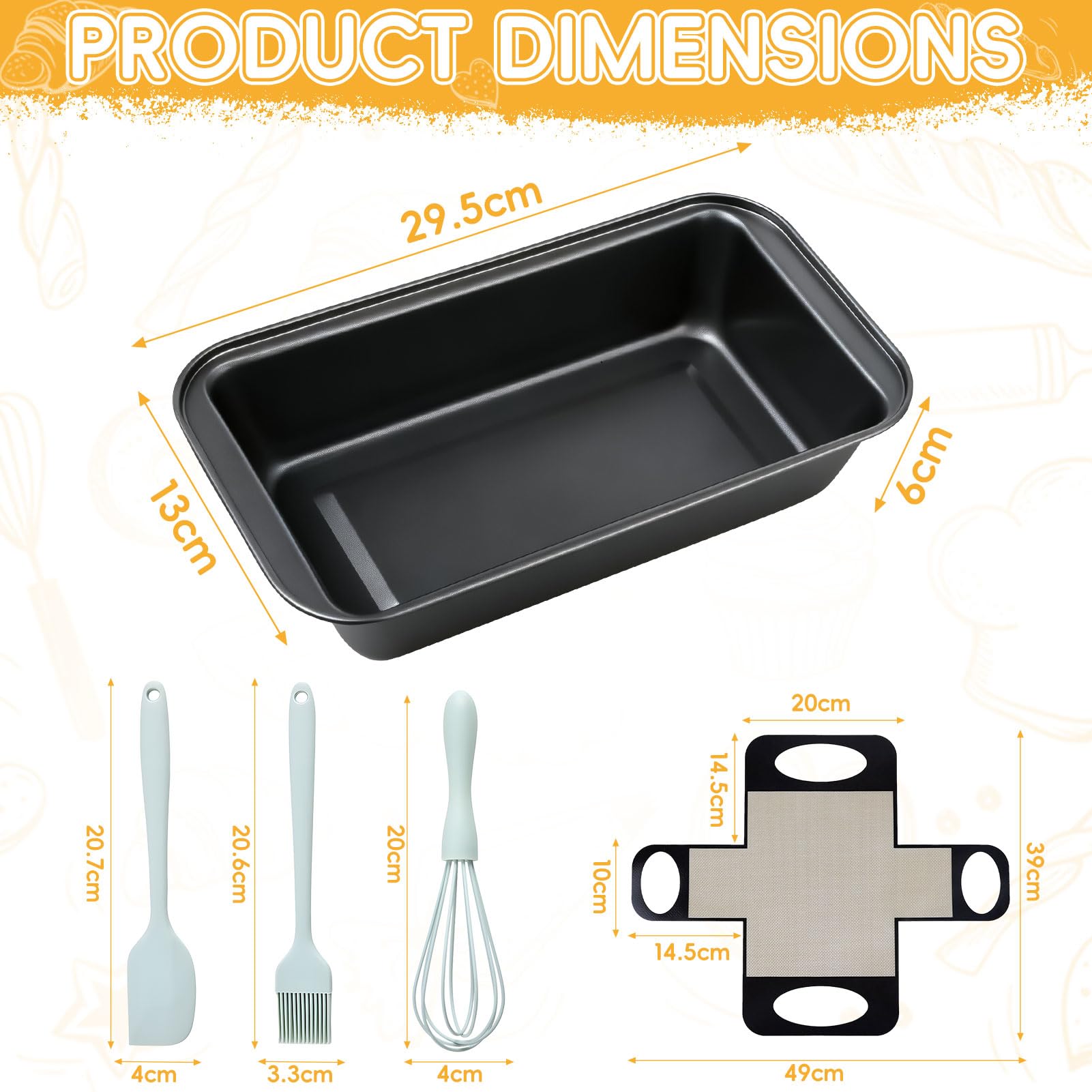 Molde para panadería, forma rectangular de acero al carbono con revestimiento antiadherente, molde antiadherente para pan tostado, molde para horno (negro, 29,5 x 13 x 6 cm)
