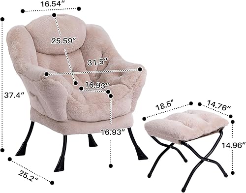 Miniatura 374 de HollyHOME - Silla perezosa grande de tela para sala de estar, silla de lectura, acogedora silla de descanso con reposabrazos, sofá de ocio, color