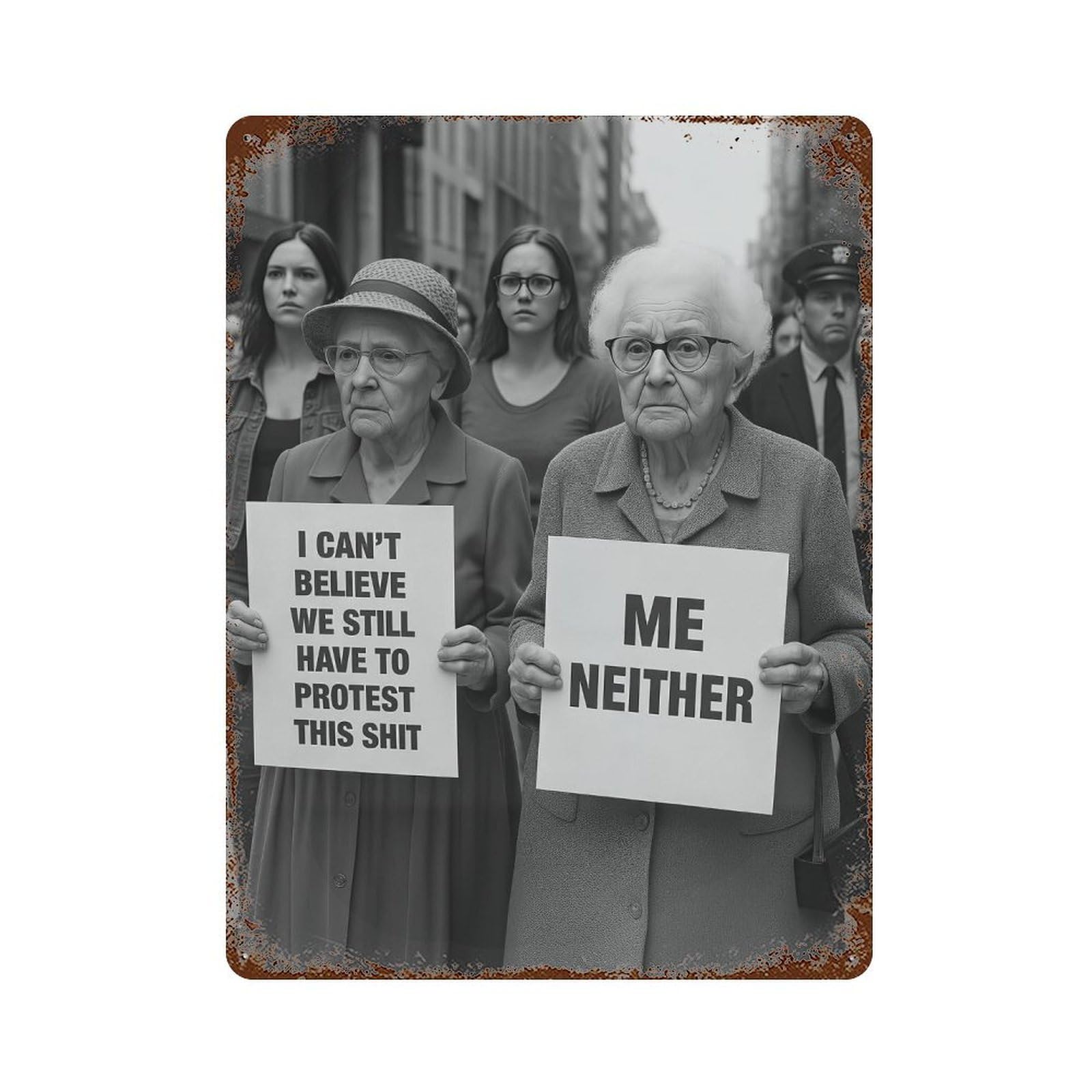xiaoxiaoshen Grannies Protesting Wall Art Wall Decor Art Metal Tin Poster Modern Home Decor Art Home Bar Shop Decorations Vintage Sign 40x30cm