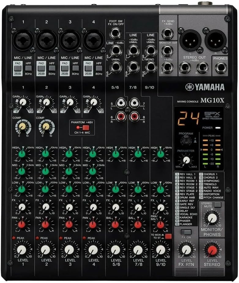 MG10X Analog Audio Mixer (4 XLR + 3 Stereo + Effects without USB), Black