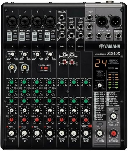 YAMAHA MG10X Analog Audio Mixer (4 XLR + 3 Stereo + Effects without USB), Black
