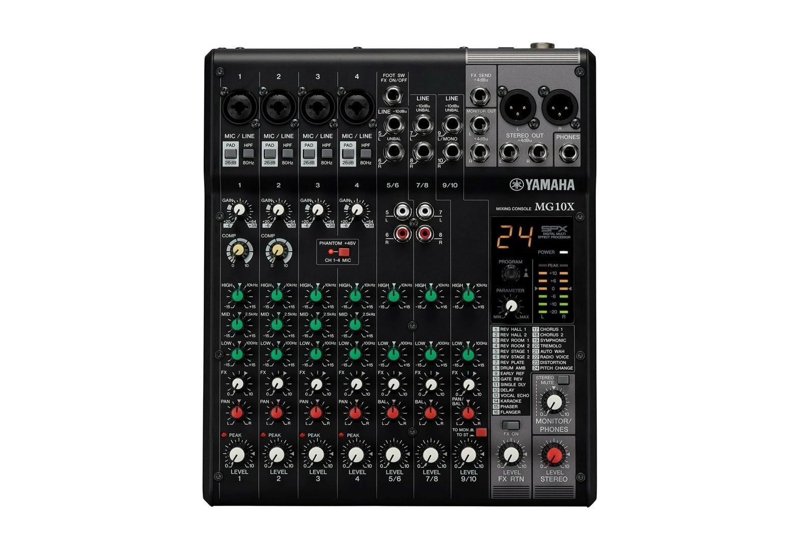 YAMAHA MG10X Analog Audio Mixer (4 XLR + 3 Stereo + Effects without USB), Black