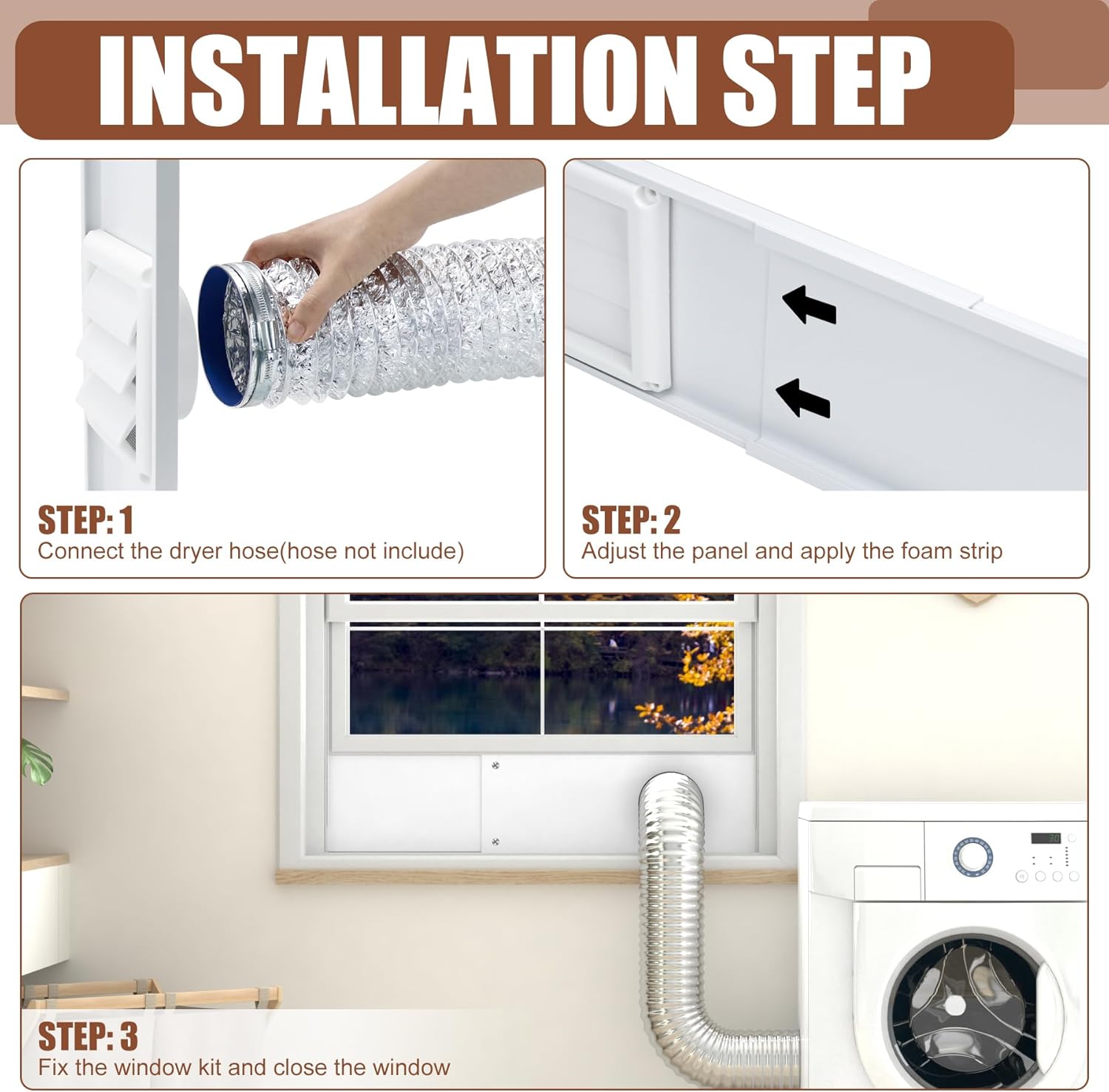 BJADE'S Dryer Vent Window Kit for 4" Dryer Vent Hose with Outdoor Dryer Vent Cover,Window Seal Plates Kit for Sliding and Hung Windows.Adjustable Length Panels Up to 47 Inches