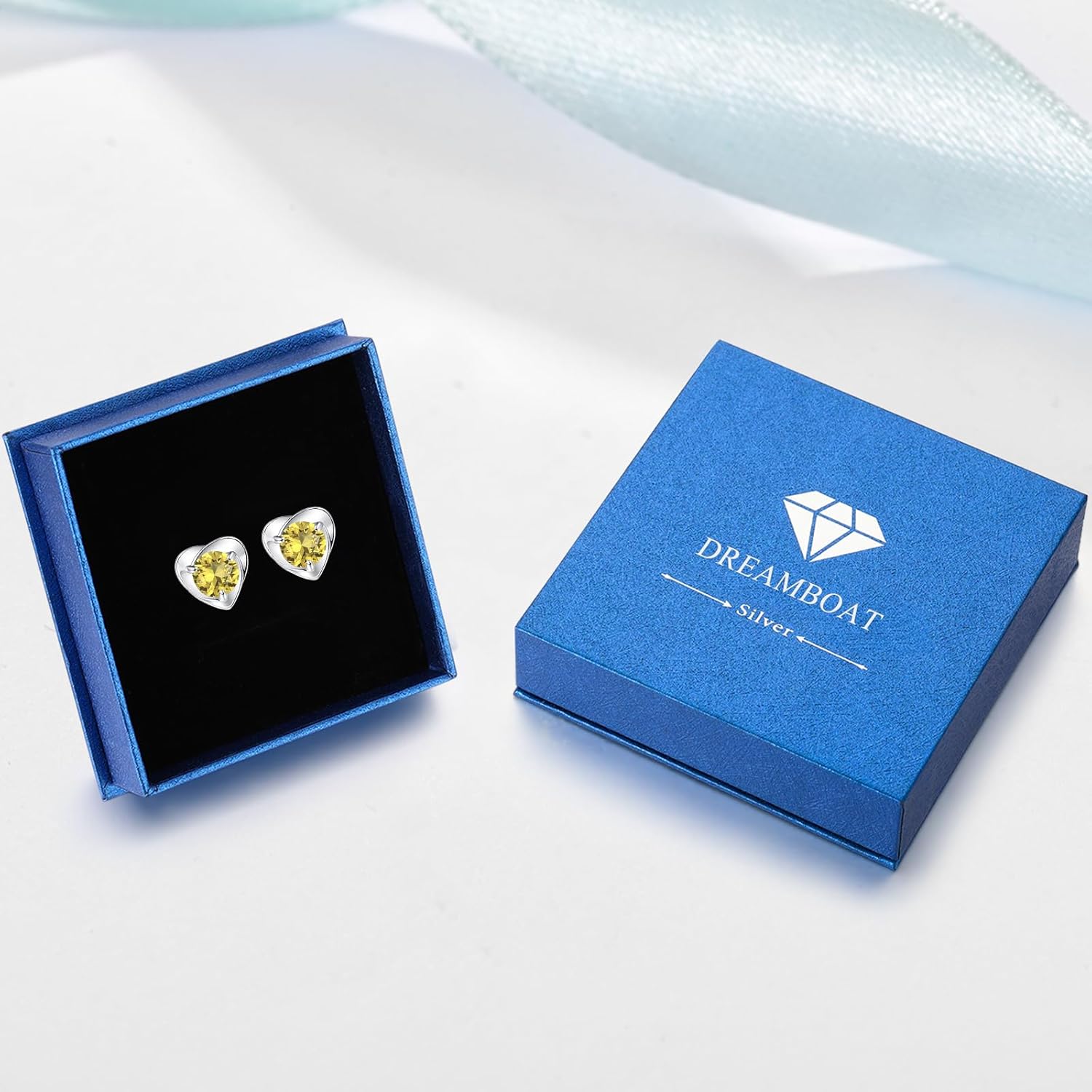 Dreamboat Heart Birthstone Stud Earrings Sterling Silver Birthstone Earrings Heart Earrings Jewelry for Women
