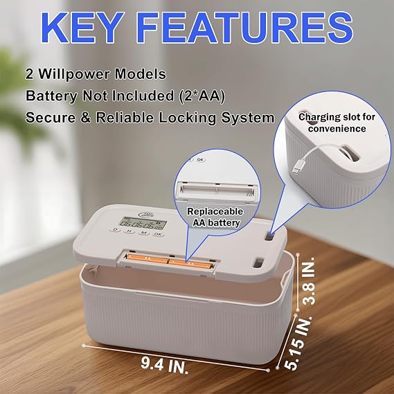 Timed Lock Box - Unplug from Cell Phones, Video Games, Socials, Snacks, Distractions - Time Locking Container - 30 Days Max Timer - Be More Present, Productive & Focused - Beige