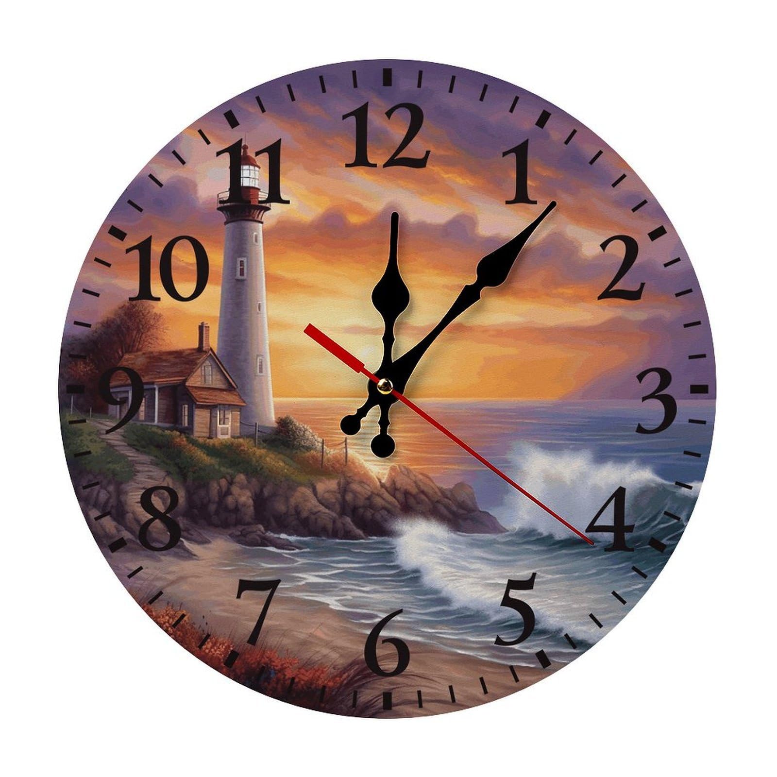 Horloge murale phare couché de soleil noire ronde 30cm pour salon