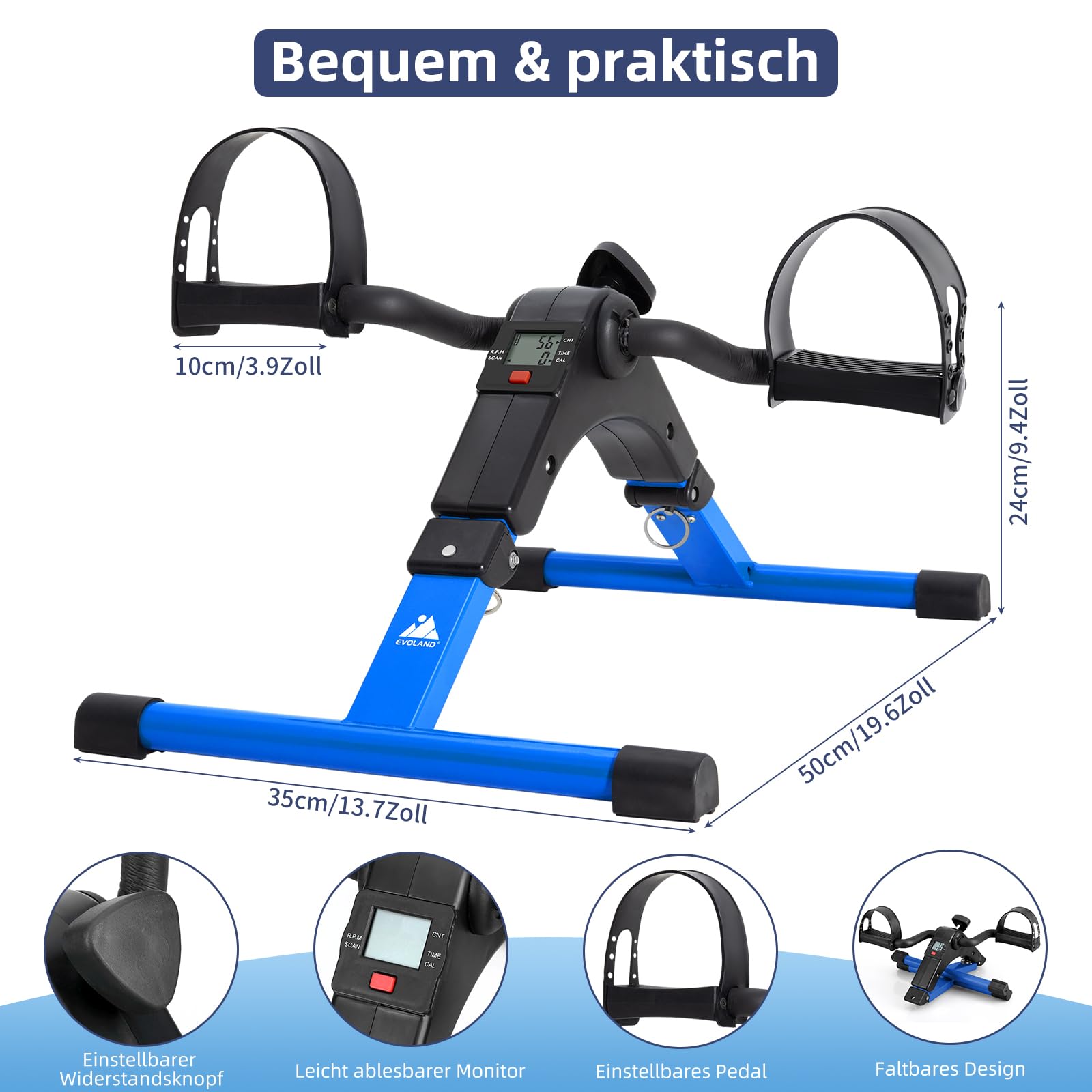 EVOLAND Mini Bike, Arm und Beintrainer Heimtrainer, Hometrainer, Fitnesstrainer, Sportgerät, Minifahrrad Bewegungstrainer Fitnessgerät für Zuhause Büro