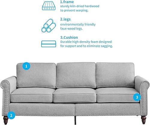 Miniatura 5 de Mjkone Juego de sofá de sala de estar, 2 piezas, sofá seccional, juego de sofá y silla, sofá moderno de lino con marco de madera y formas de