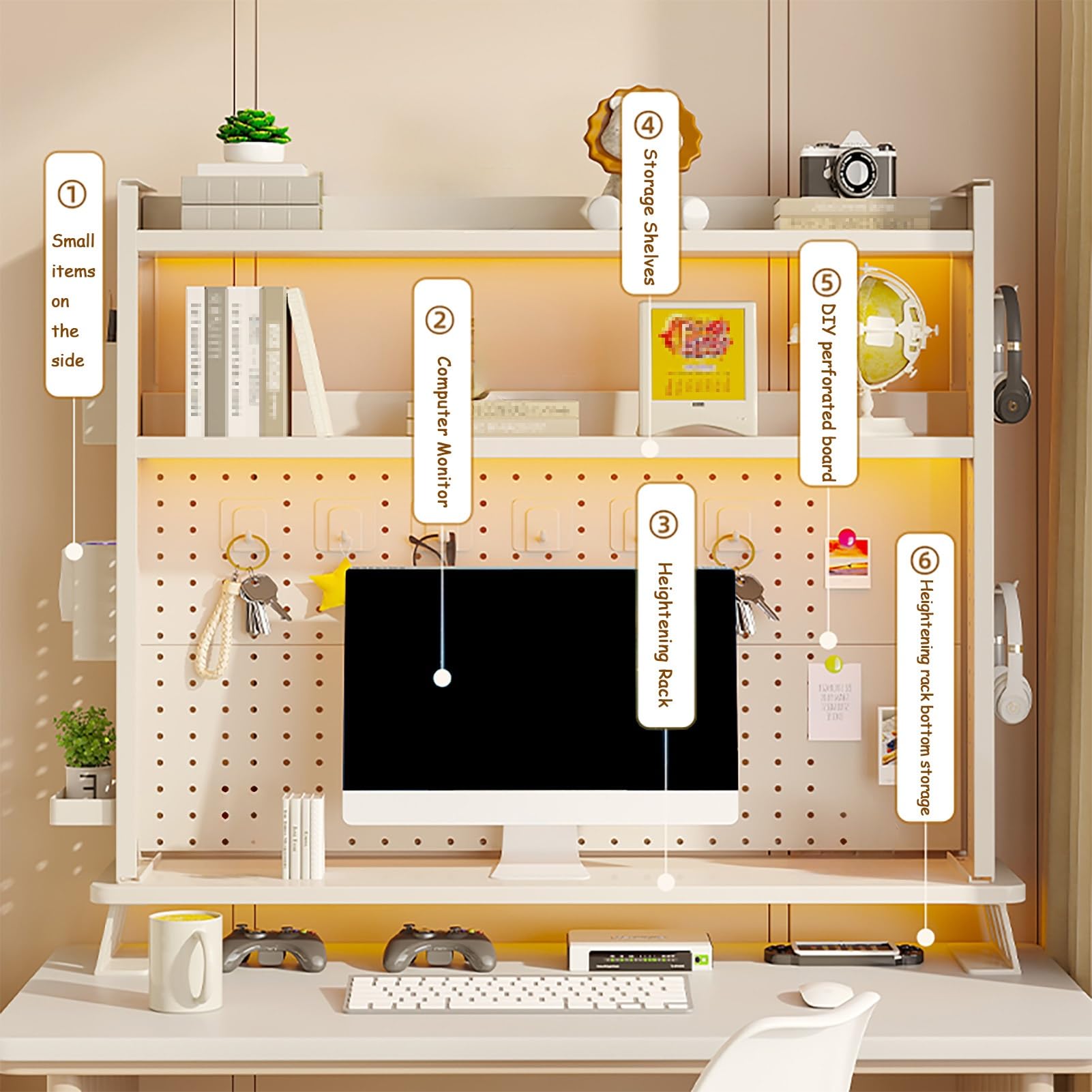 Libreria Da Scrivania Regolabile, Scaffale Per Computer A 3 Livelli Con Ripiano Rialzato, Scaffale Organizer Da Scrivania, Con Set Di Accessori Fai Da Te, Scaffale Espositivo In Acciaio, Per Ufficio,