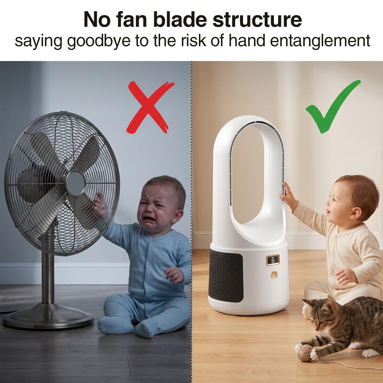 Ventilatore da tavolo senza pale - Ventilatore da scrivania silenzioso (bianco) | Display LED, 6 velocità, controllo touch, ventilatori senza pale per camera, ufficio, bambini e animali (bianco)