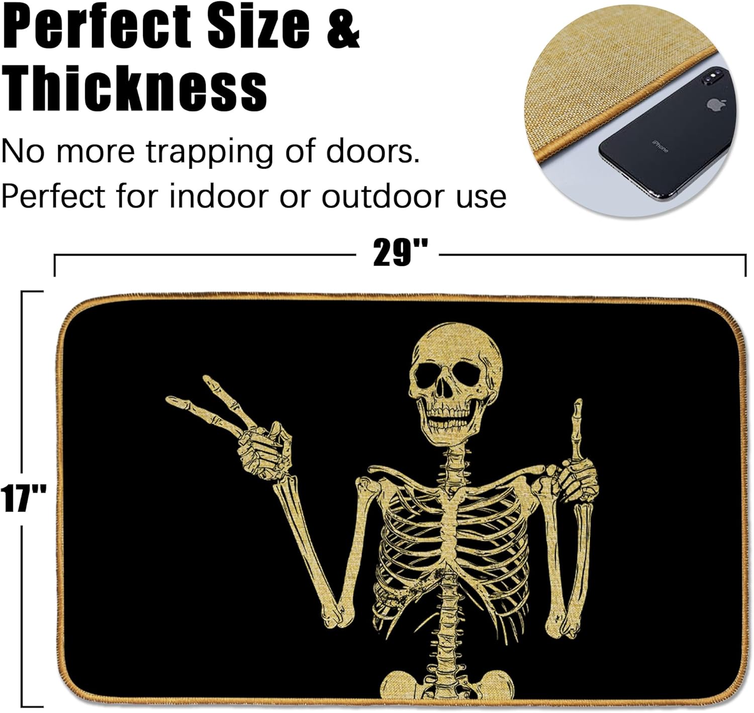 Door Mat Funny Sugar Skull Floor Door Mats,Halloween Skeleton Washable Doormat for Front Porch Decor,Linen Welcome Mats Indoor Outdoor Rug for Farmhouse/Entryway/Home Entrance/Patio