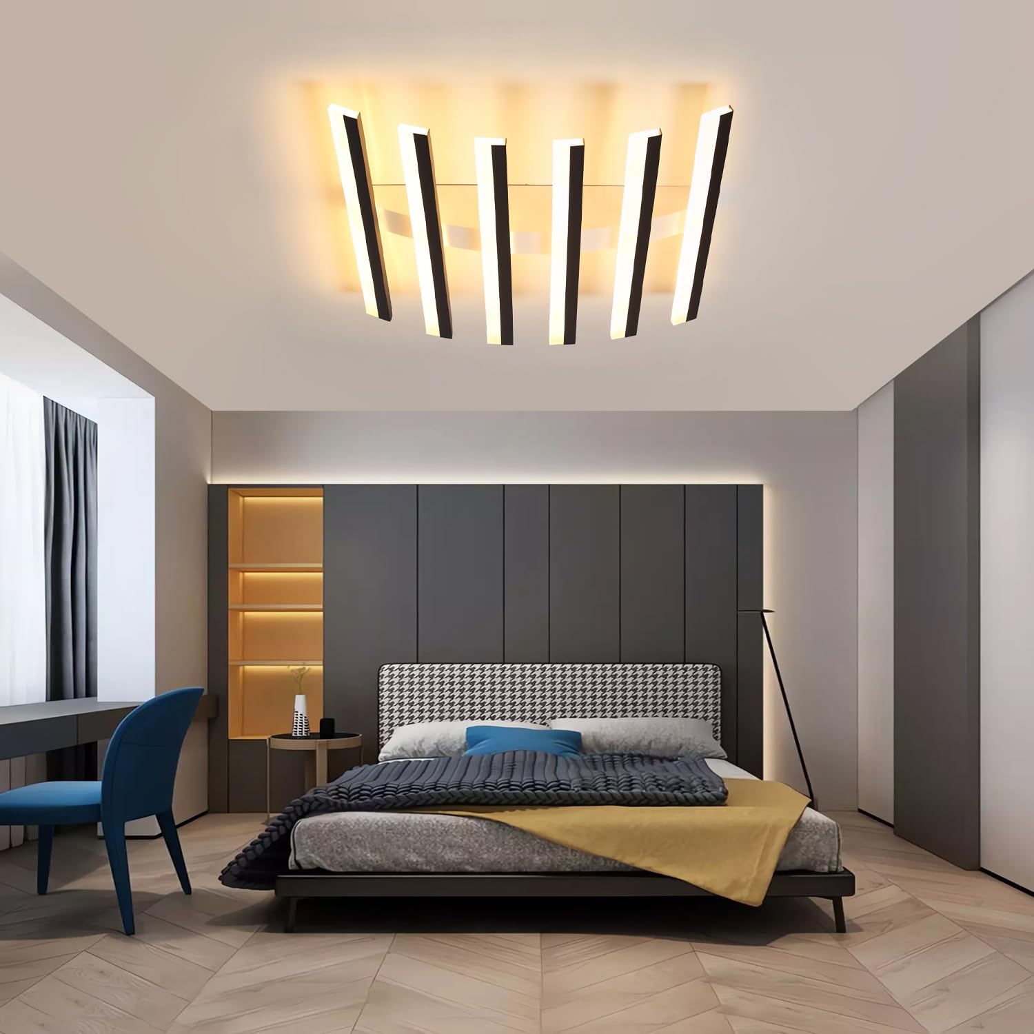 Lampa wisząca LED,nowoczesna lampa sufitowa w kształcie fali,lampa sufitowa z wieloma głowicami i funkcją ściemniania,wpuszczane czarne oświetlenie sufitowe,odpowiednie salonów i sypialni (50A)