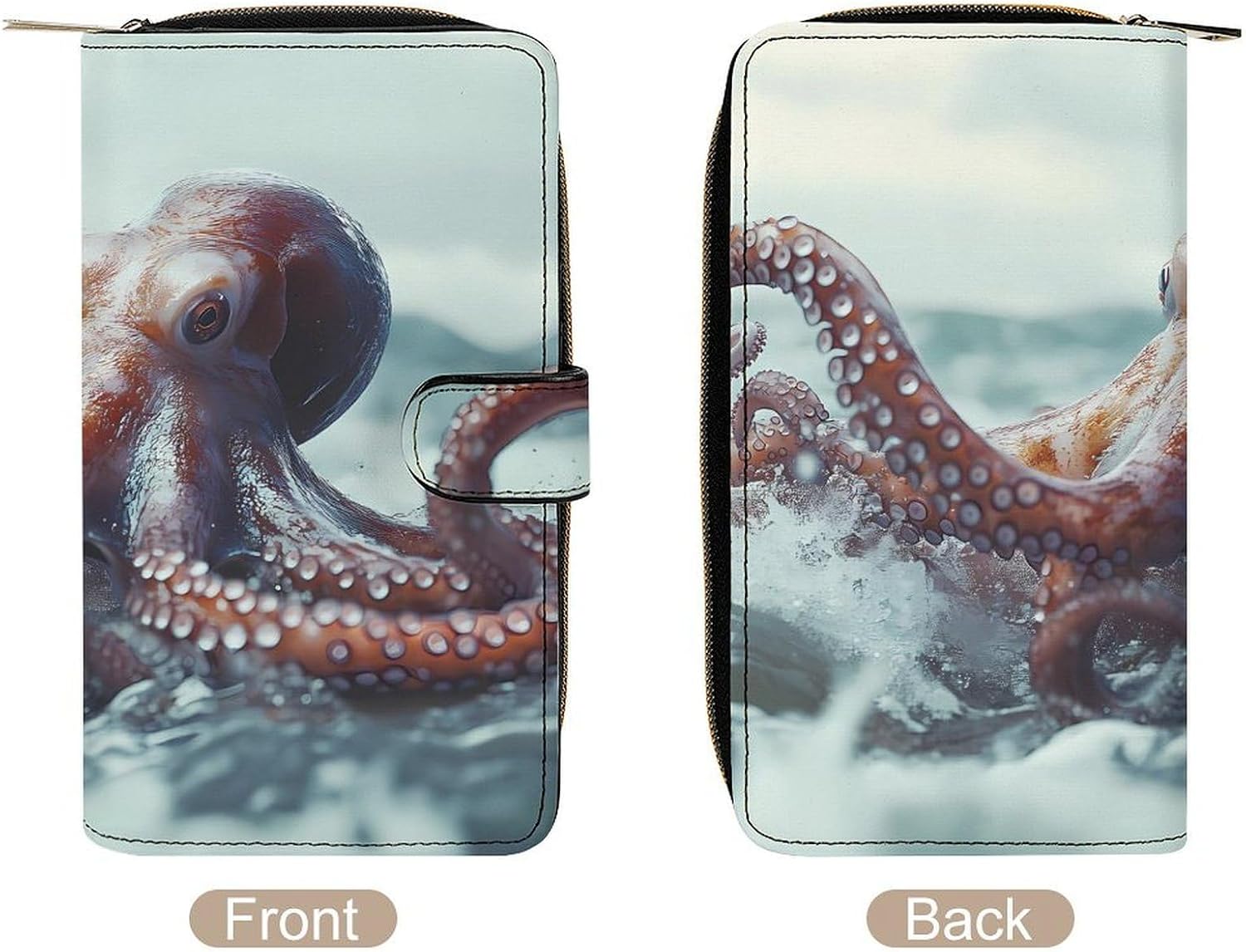 Octopus Funny Long Slim Bifold Wallet Card Holder Purse with Buckle for Men Women