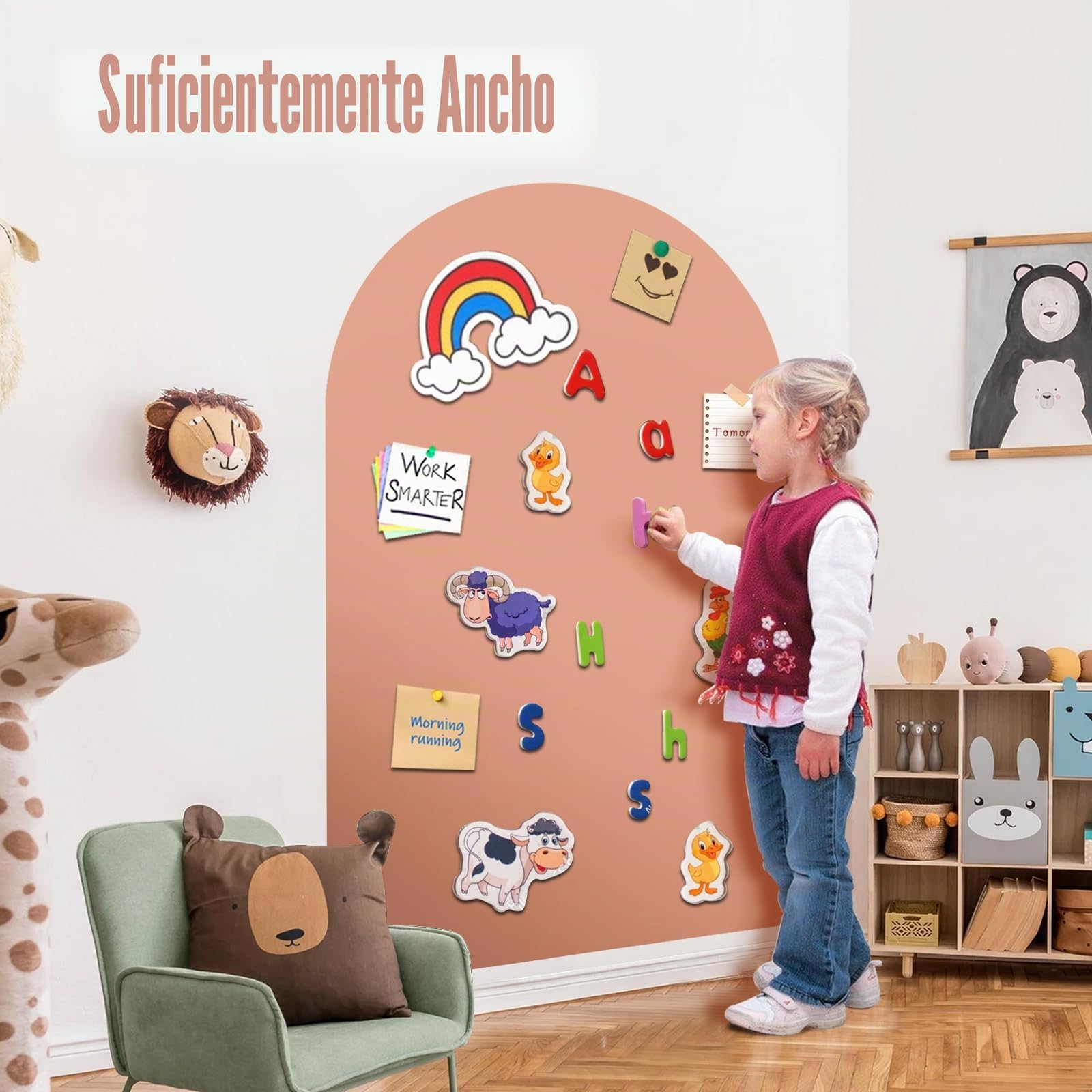Pizarra Magnética Infantil Pared 80×100 cm, Adhesiva Lamina Imantada Arco, 3 Tizas sin Polvo, 1 Toallita, Ideal para Niños, Escuelas y Oficinas (Leche con Té)