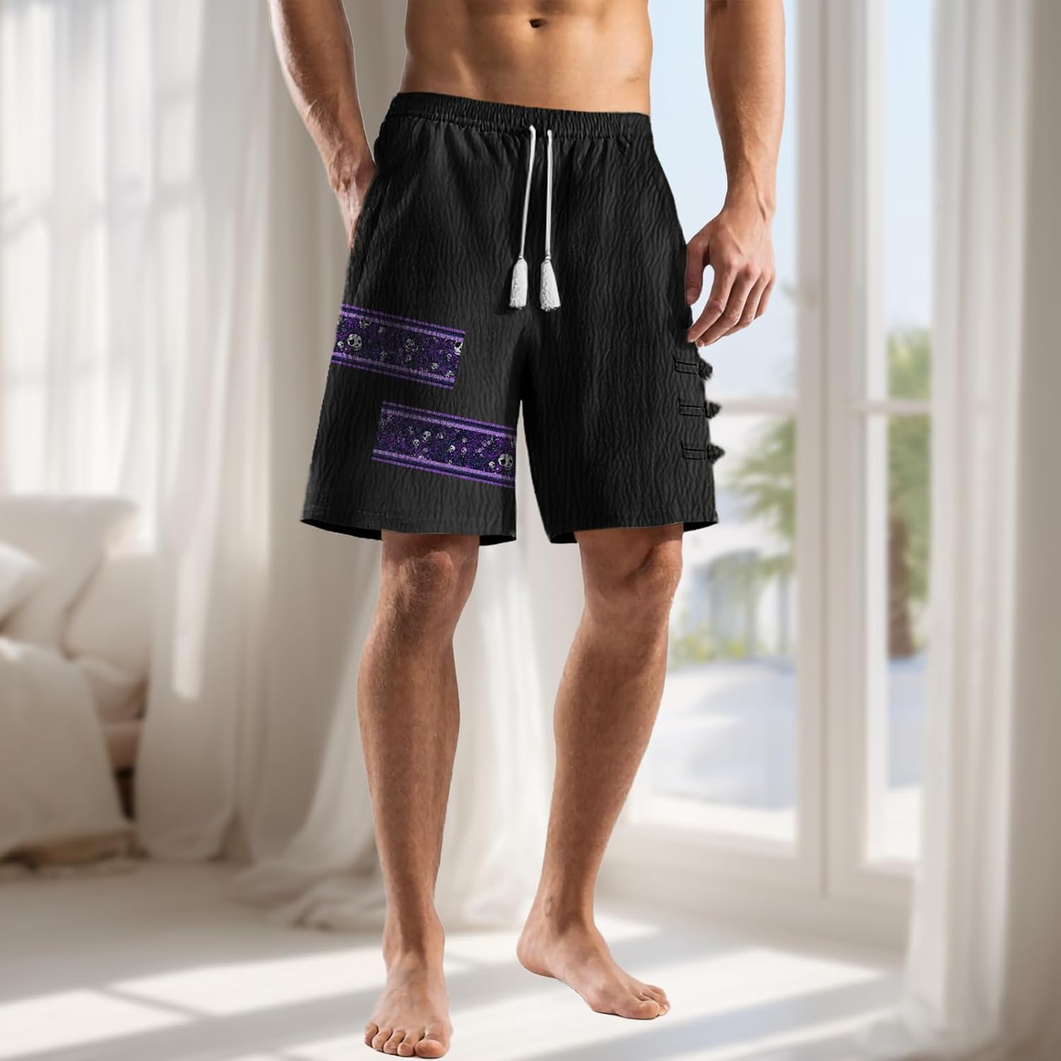 MARSVOVO Fashion Elastic Waist Shorts for Men Loose Fit Drawstring Comfy Shorts Beach Pants with Pockets - Image 2