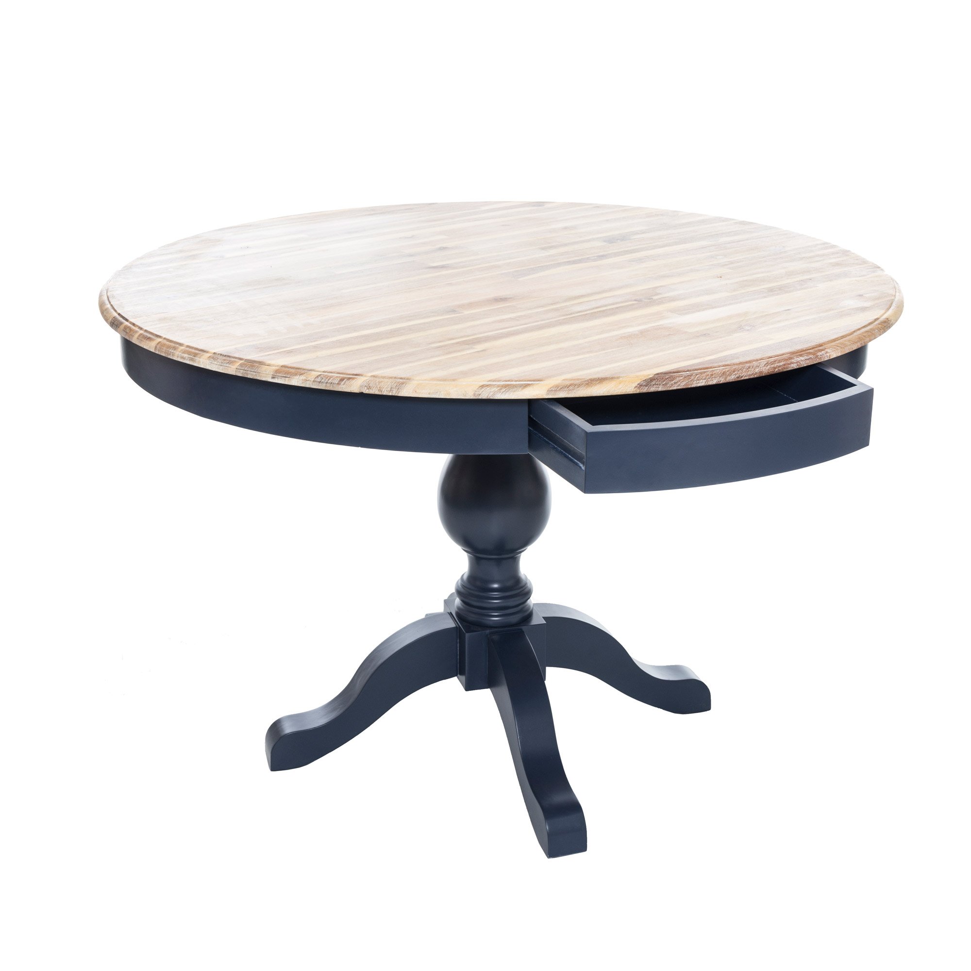 Florence Large Round Pedestal Table with Thick limed Wooden top and Two