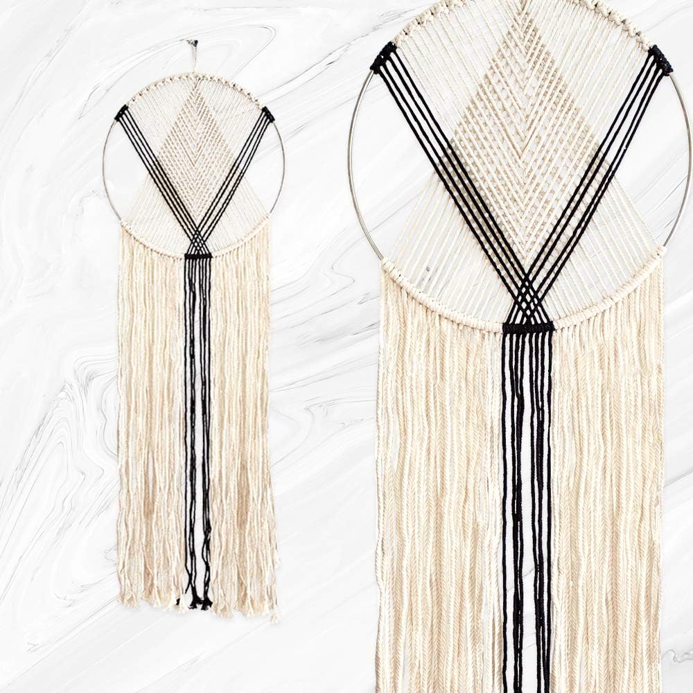23 Bees, Macrame Wall Hanging Dream Catcher, Large Handmade Crochet Decor for Bedroom, Big Woven Boho Tapestry Dreamcatcher, Chic Rope Art Decorations for Room (Black/White 3pk)