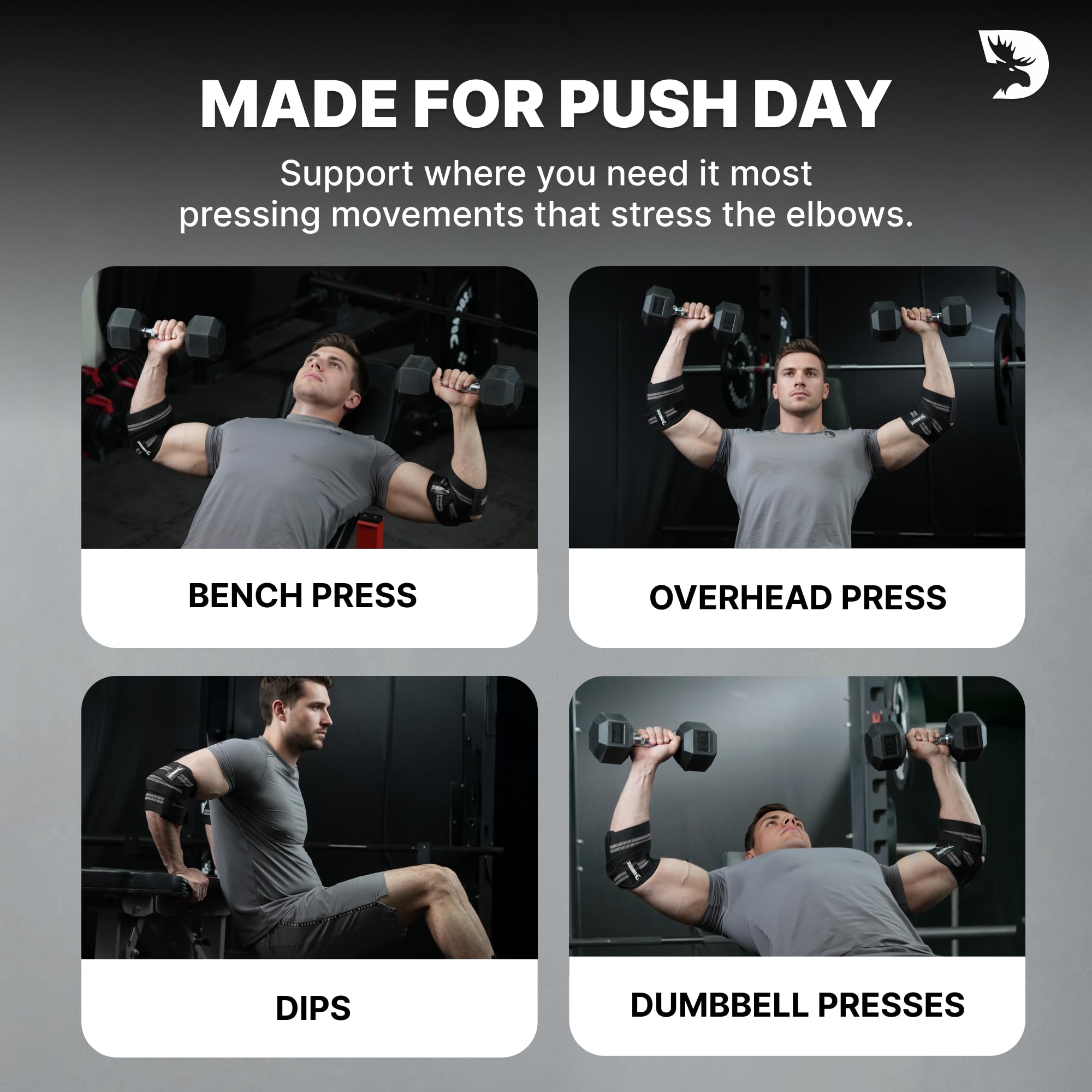 DMoose Fitness Elbow Wraps for Weightlifting (Pair) - 40'' Adjustable Strap for Gym Workout & Bench Press, Compression Elbow Sleeves for Tendonitis, Joint Support, Powerlifting & Deadlifts