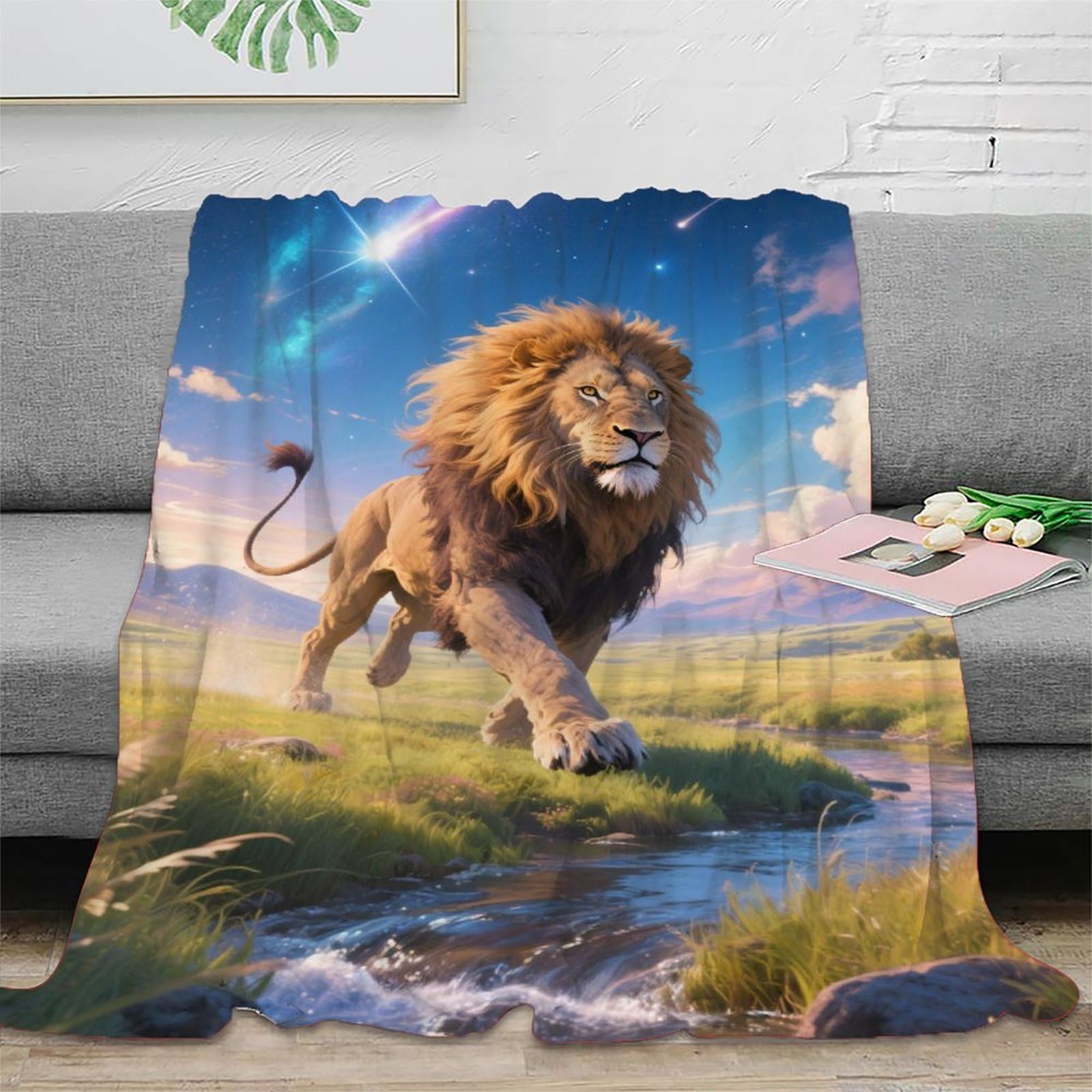 Lion Soft Throw Blanket for All Seasons Sofa Bedroom Living Room 100x130cm