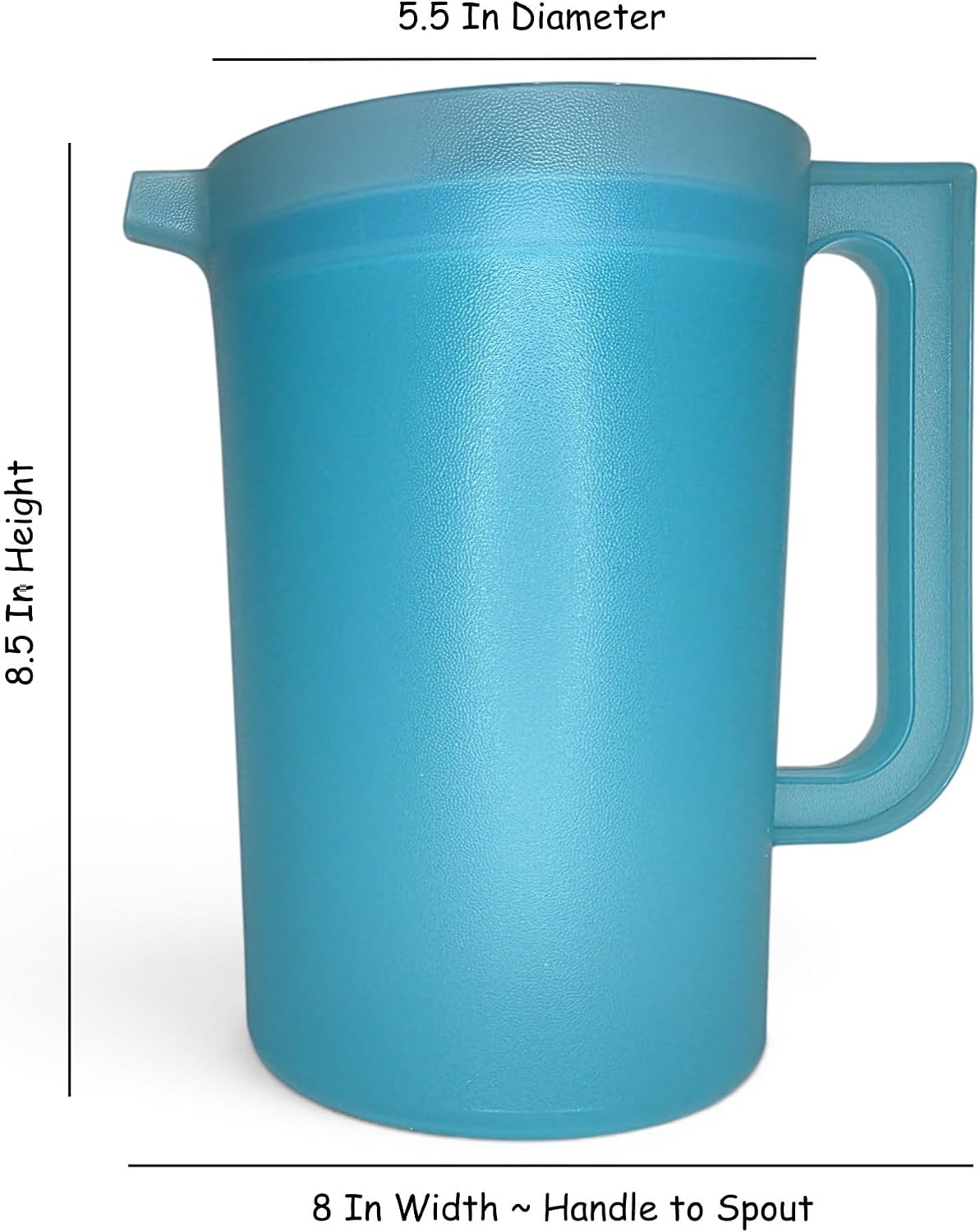 Tupperware 2 Quart Pitcher Classic Sheer in Aqua Blue with Navy Blue Push Button and Aqua Blue Seal New