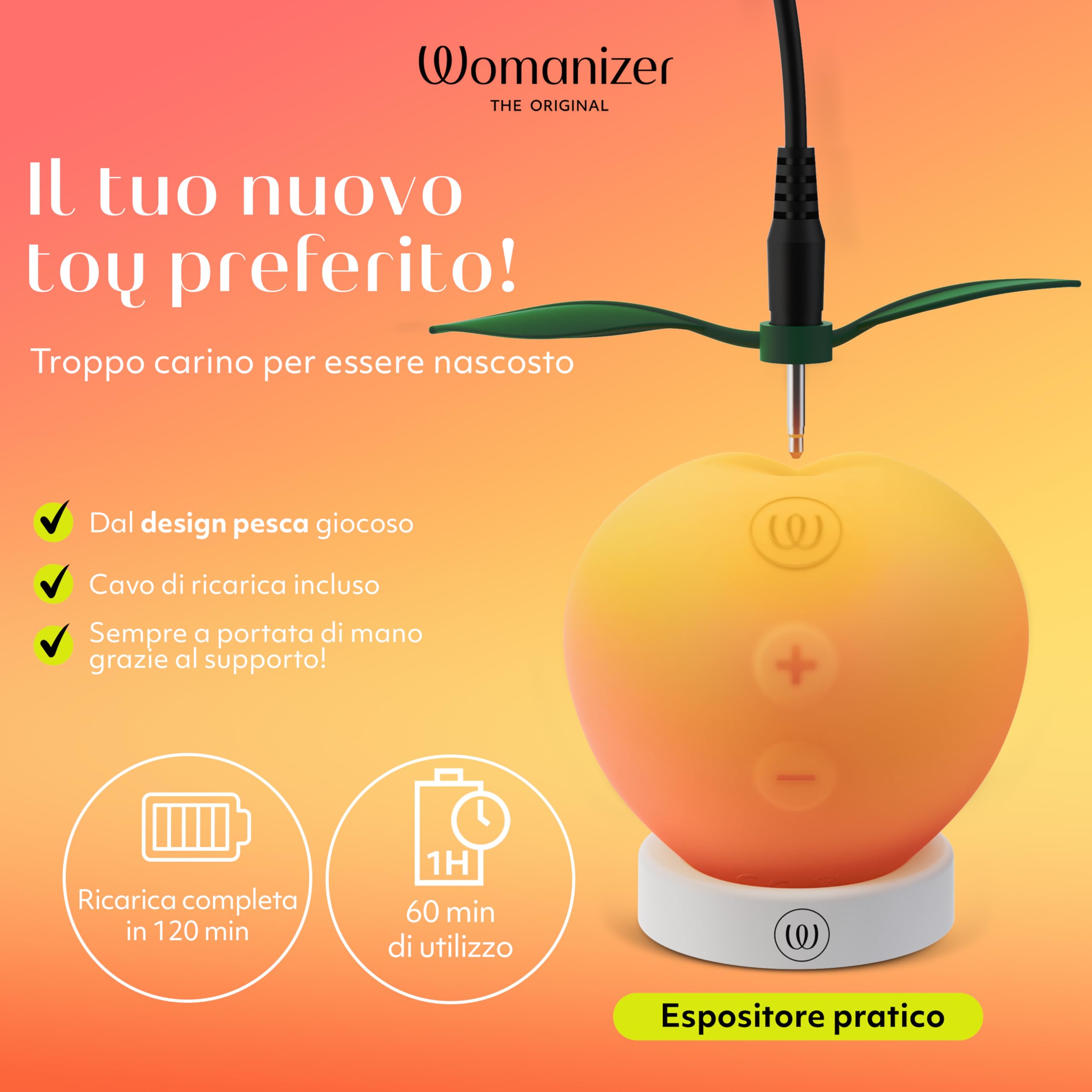 Womanizer Peach Succhia clitoride per donna | Stimolatore clitoride femminile 14 livelli| Ricaricabile | Design pesca | Vibratore clitoride Impermeabile | Sextoys Silenzioso Vibratoreper donna coppie