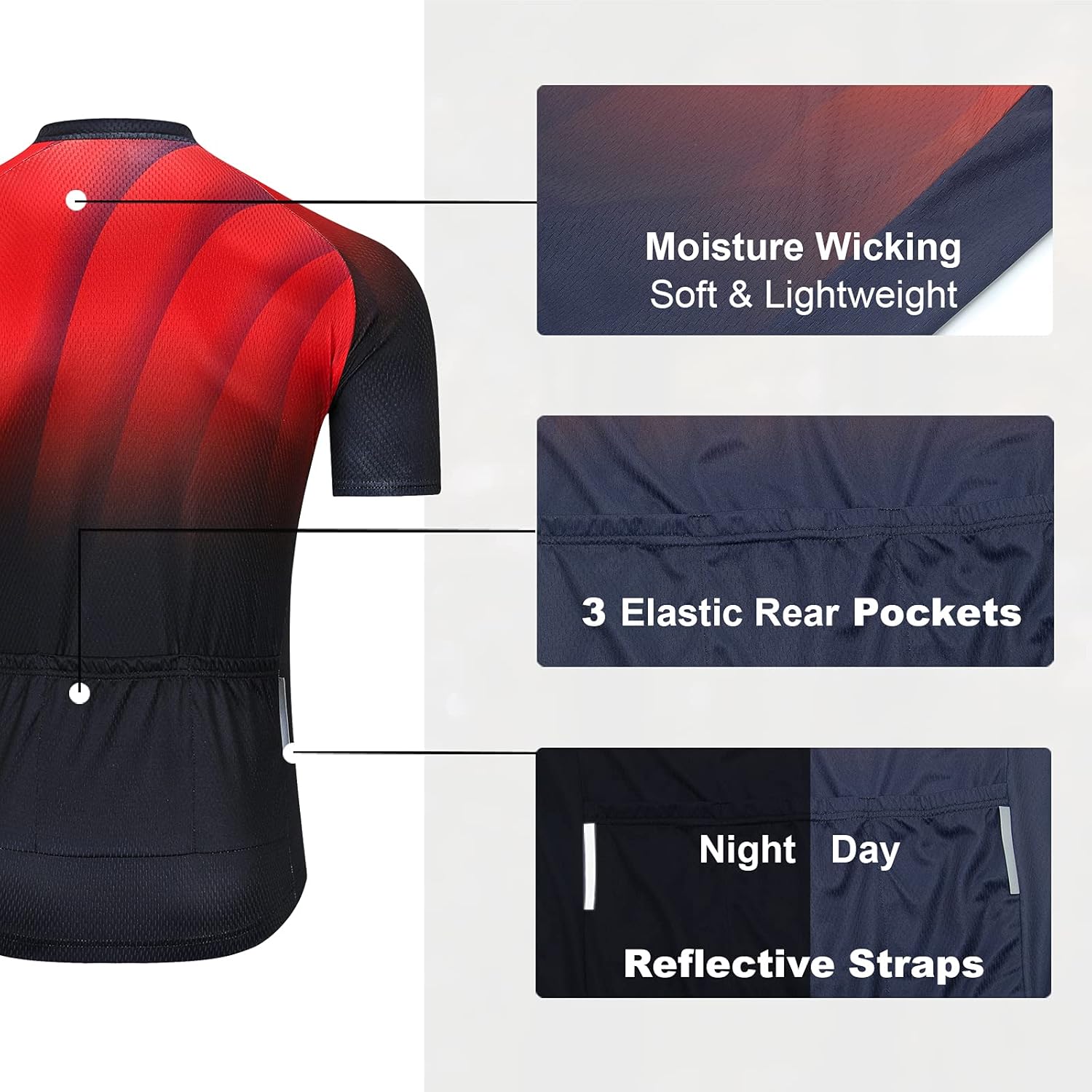 Cycling Jersey Men Short Sleeve, Mountain Bike Jersey Compression with Pad Blue Red L