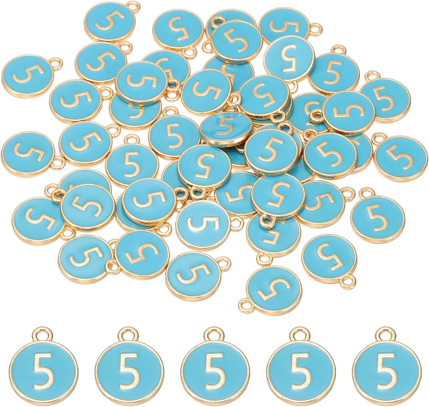 PATIKIL 5 Number Charm, 50 Pcs Double Sided Number Charm Pendants for Bracelet DIY Jewelry Making Necklace, Blue