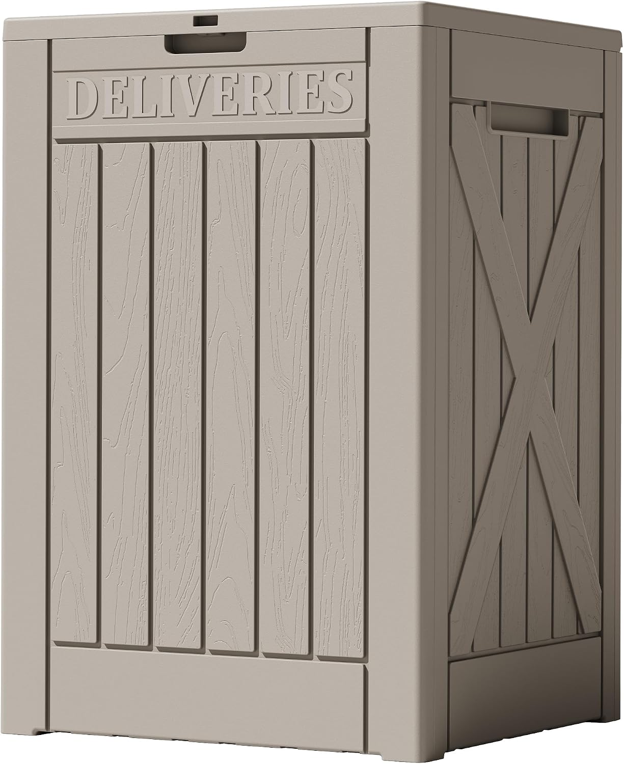 Greesum 48 Gallon Outdoor Package Delivery Box with Lock, Waterproof Secure Parcel Drop Box for Porch, Double-Wall Resin Storage, Light Coffee