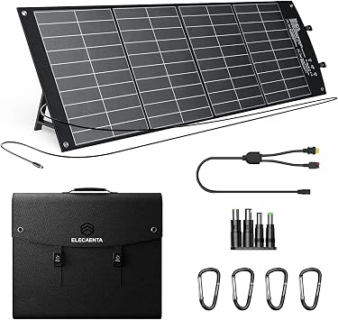 ELECAENTA 120W HPBC Portable Solar Panel for Jackery/EF Ecoflow/Bluetti/Anker Power Station, 25.4% Conversion, PD 60W USB C Fast Charging, Foldable Solar Charger for RV Camping Off Grid Blackout
